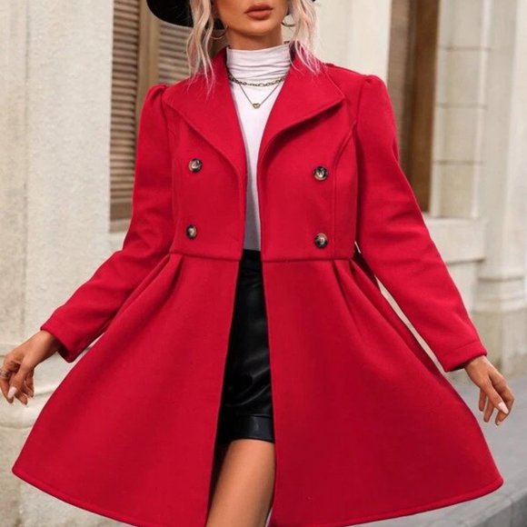 Red Double Breasted Belted Overcoat - Picture 4 of 5